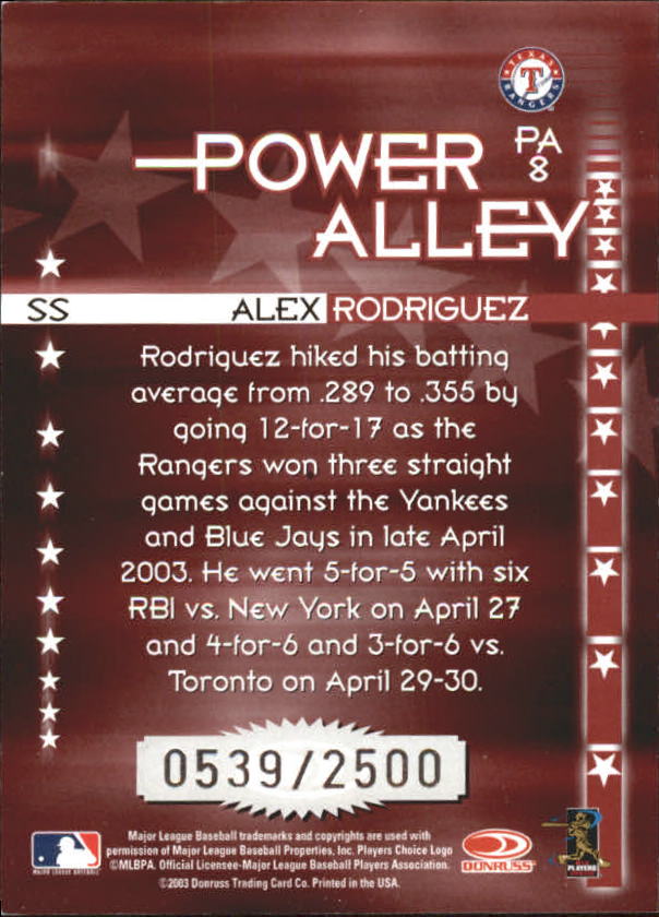2004 Donruss Power Alley Red #8 Alex Rodriguez back image