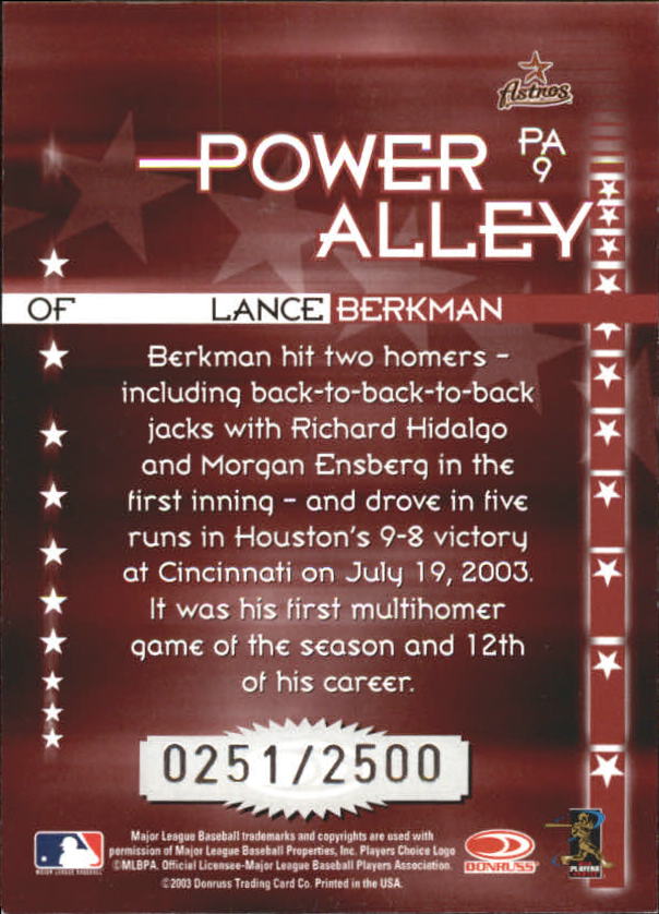 2004 Donruss Power Alley Red #9 Lance Berkman back image