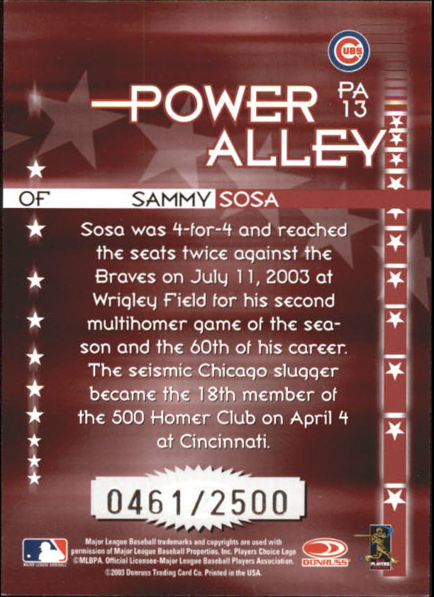 2004 Donruss Power Alley Red #13 Sammy Sosa back image