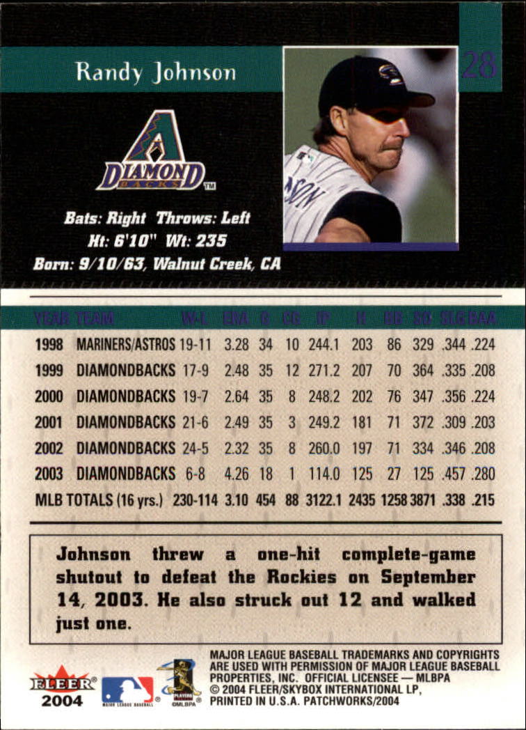 2004 Fleer Patchworks #28 Randy Johnson back image