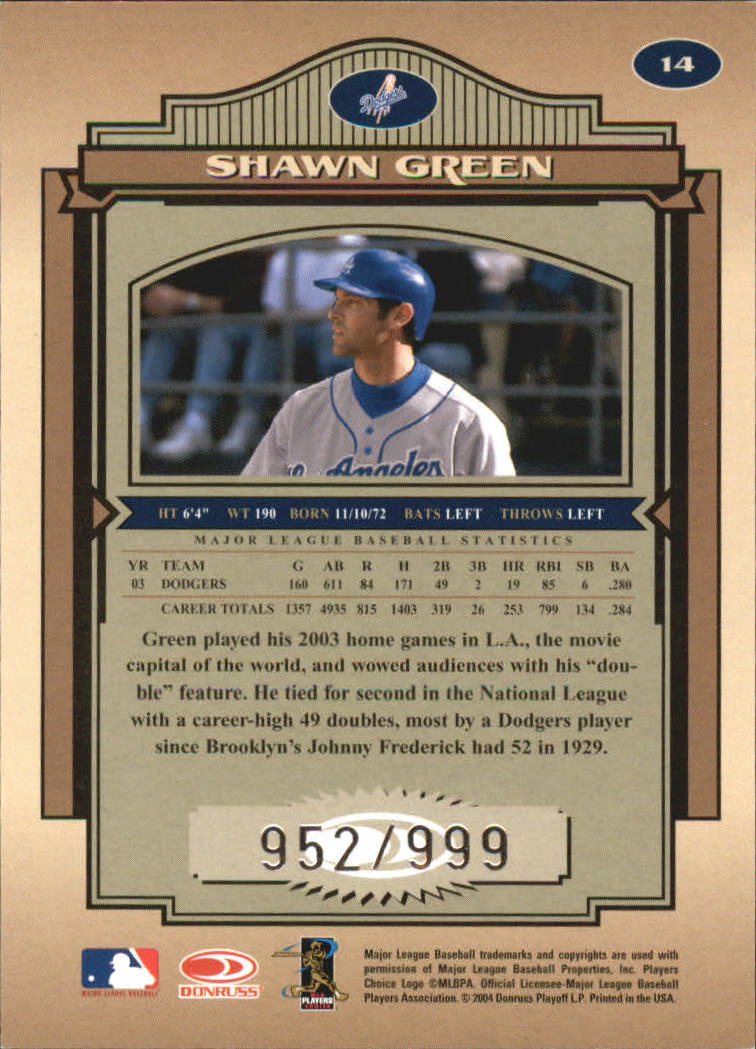 2004 Timeless Treasures #14 Shawn Green back image