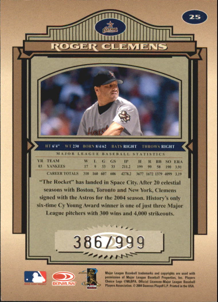 2004 Timeless Treasures #25 Roger Clemens back image
