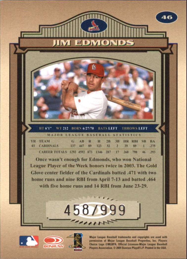 2004 Timeless Treasures #46 Jim Edmonds back image