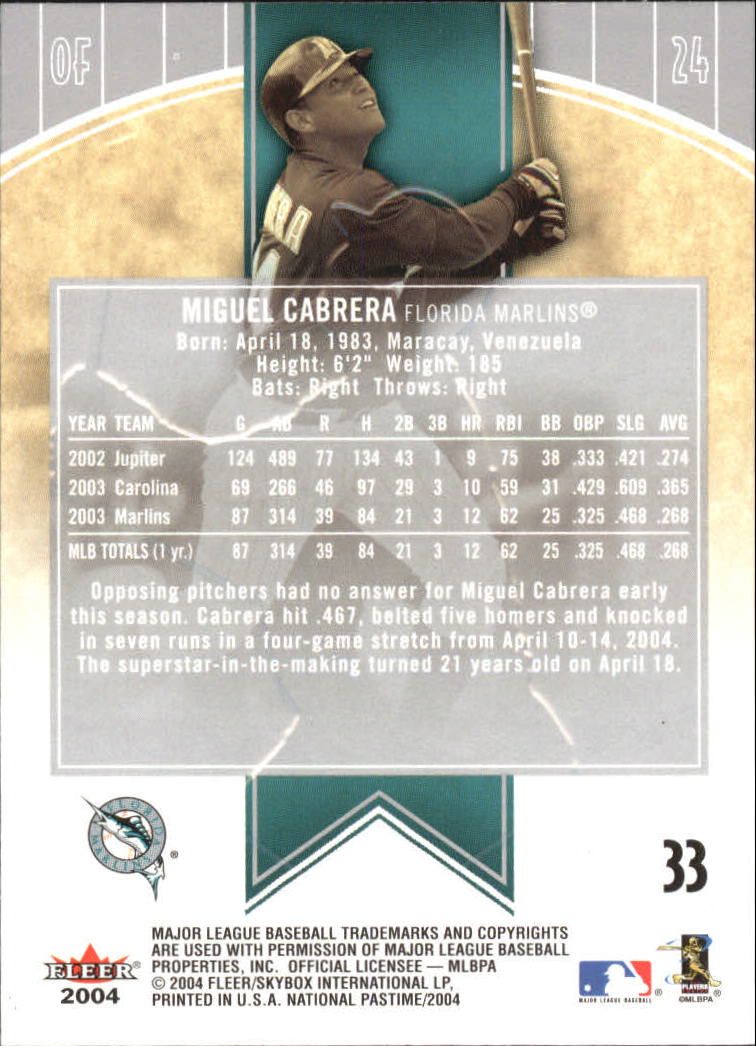 2004 National Pastime #33 Miguel Cabrera back image