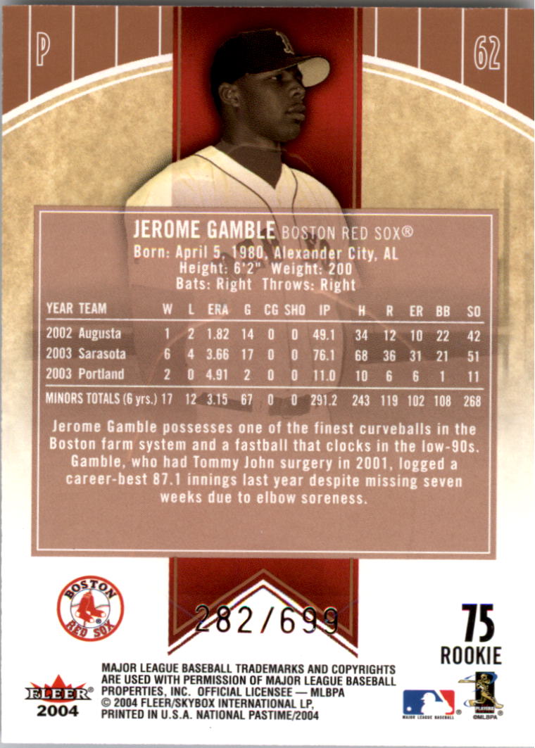 2004 National Pastime #75 Jerome Gamble ROO RC back image