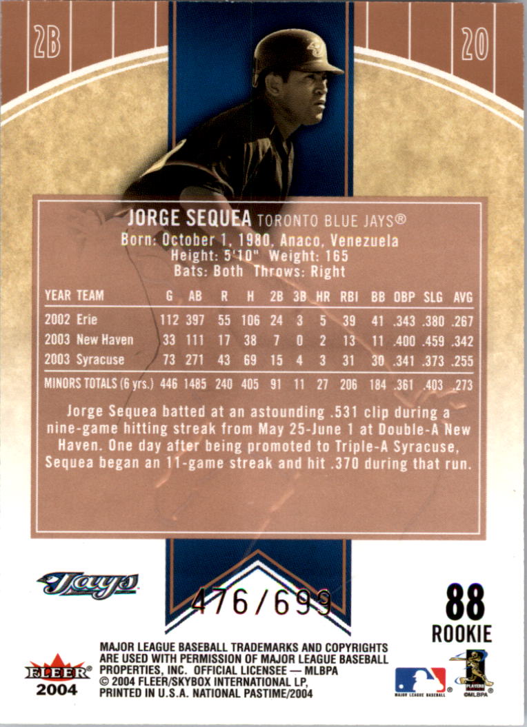 2004 National Pastime #88 Jorge Sequea ROO RC back image