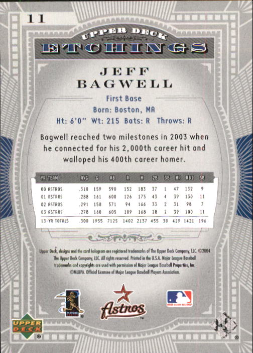 2004 Upper Deck Etchings #11 Jeff Bagwell back image
