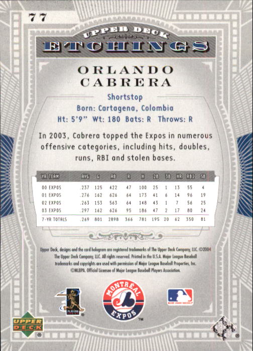 2004 Upper Deck Etchings #77 Orlando Cabrera back image