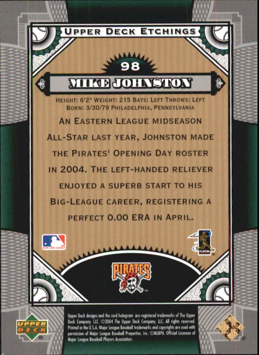 2004 Upper Deck Etchings #98 Mike Johnston FE RC back image