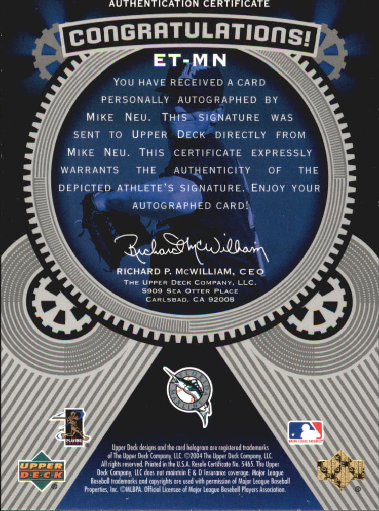 2004 Upper Deck Etchings Etched in Time Autograph Black #MN Mike Neu/325 back image