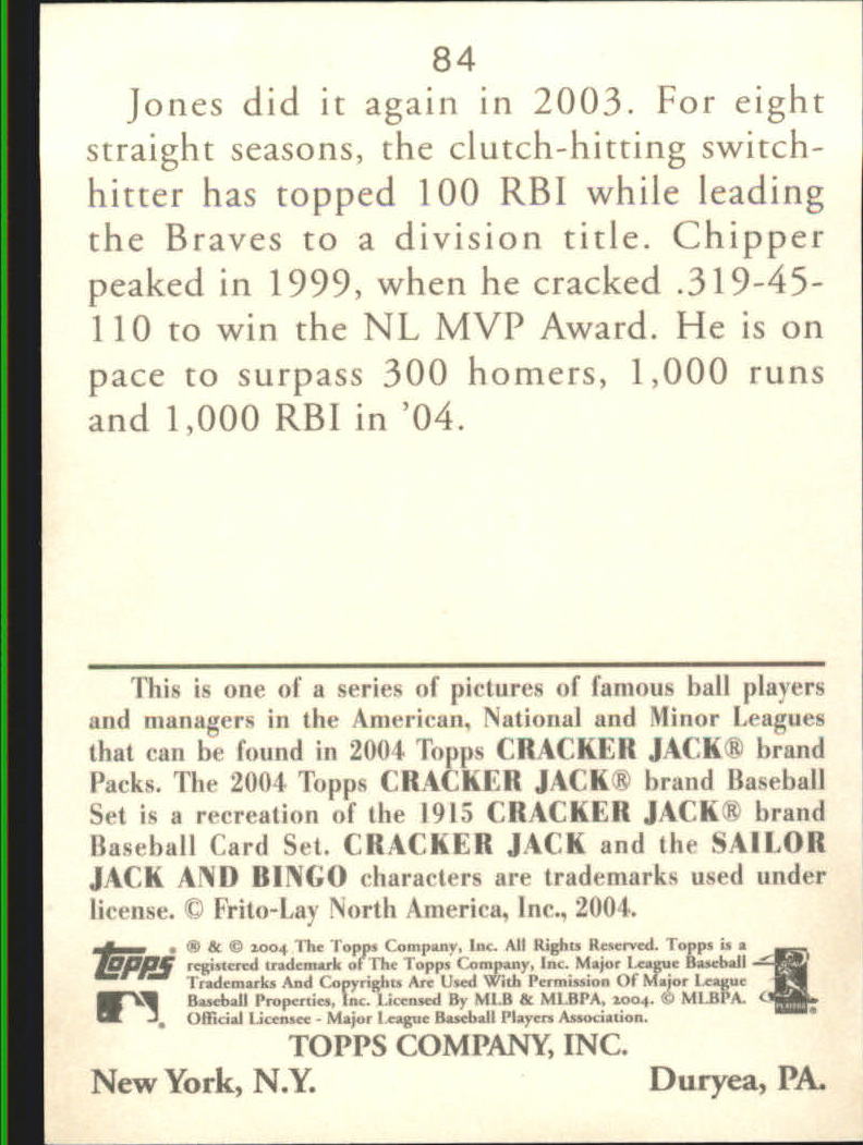 2004 Topps Cracker Jack #84 Chipper Jones back image