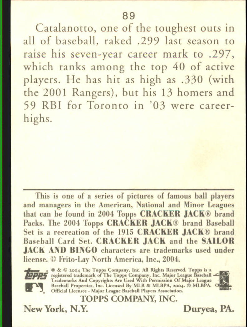 2004 Topps Cracker Jack #89 Frank Catalanotto back image