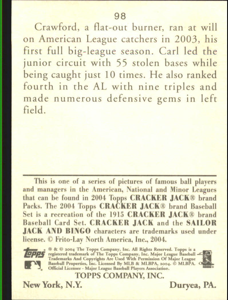 2004 Topps Cracker Jack #98 Carl Crawford back image