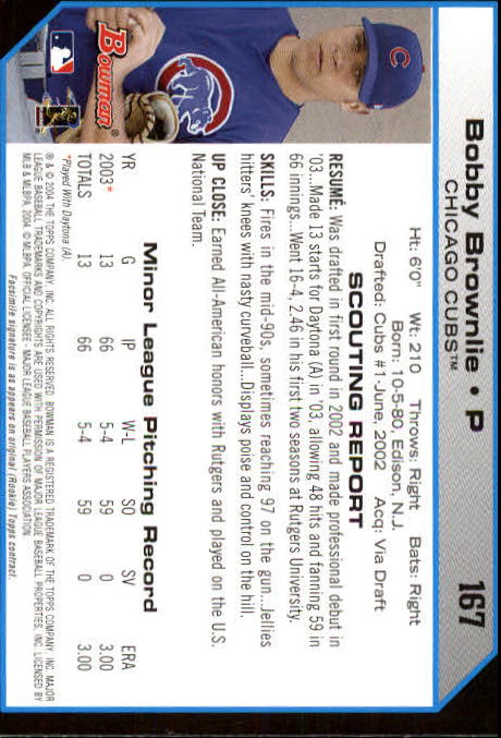 2004 Bowman #167 Bobby Brownlie FY RC back image
