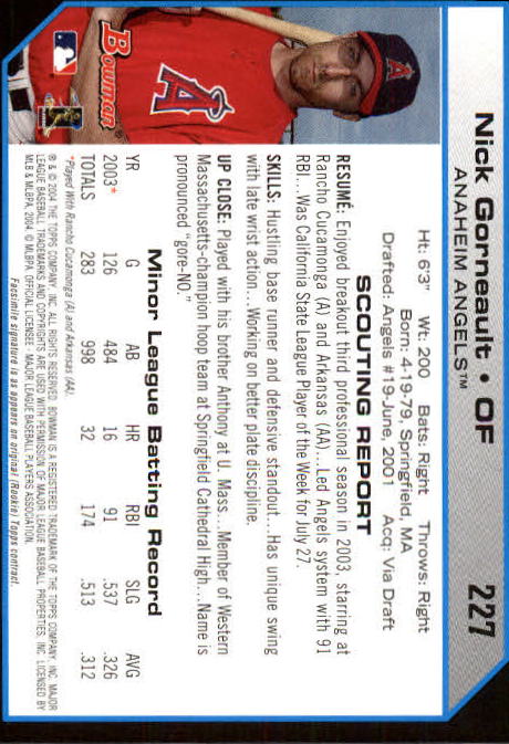 2004 Bowman #227 Nick Gorneault FY RC back image