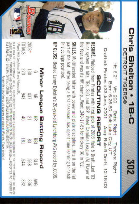 2004 Bowman #302 Chris Shelton FY RC back image