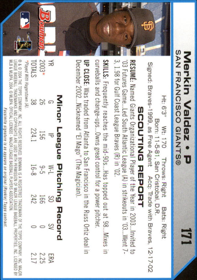 2004 Bowman 1st Edition #171 Merkin Valdez FY back image