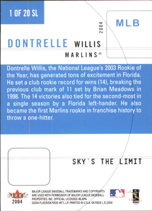 2004 SkyBox LE Sky's the Limit #1 Dontrelle Willis back image