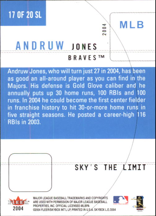 2004 SkyBox LE Sky's the Limit #17 Andruw Jones back image