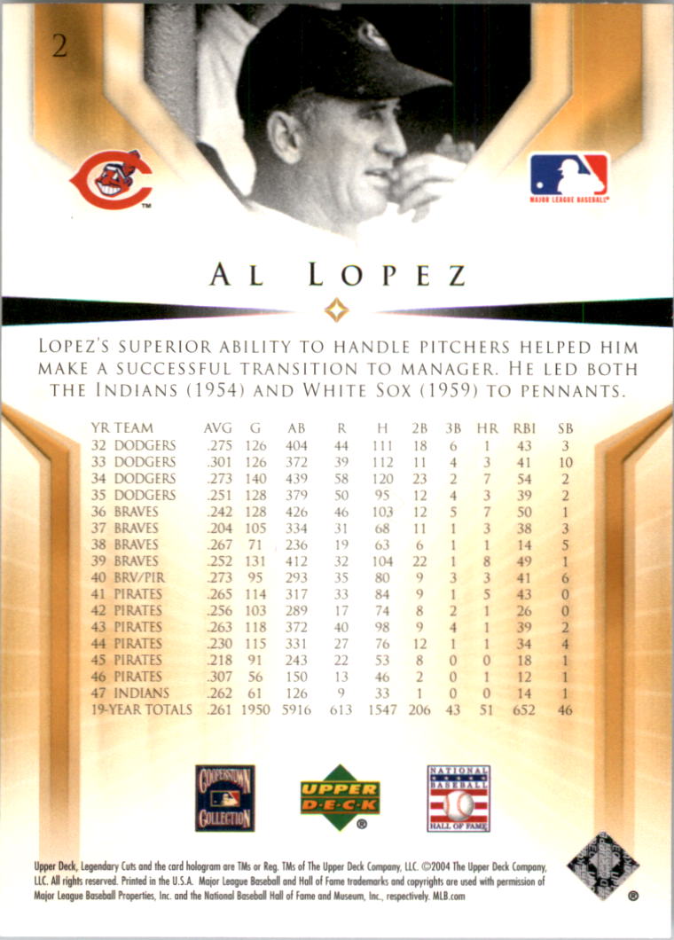 2004 SP Legendary Cuts #2 Al Lopez back image
