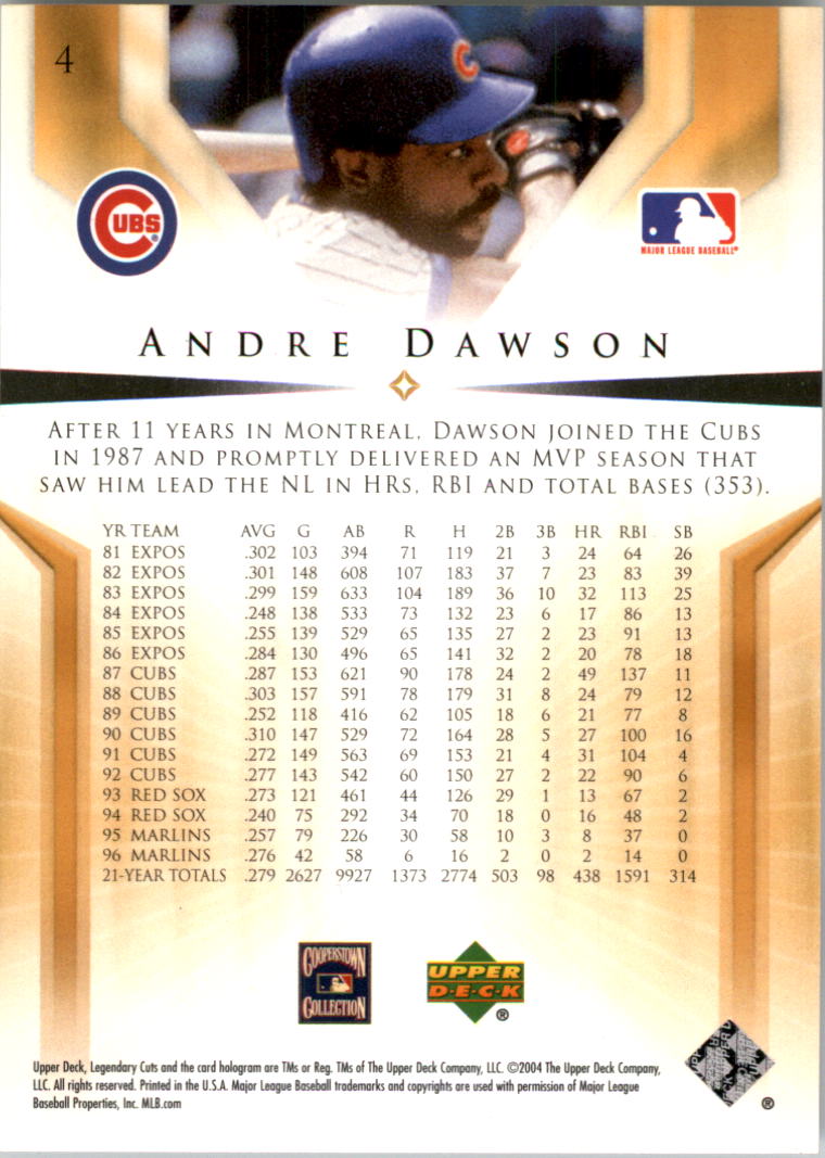 2004 SP Legendary Cuts #4 Andre Dawson back image
