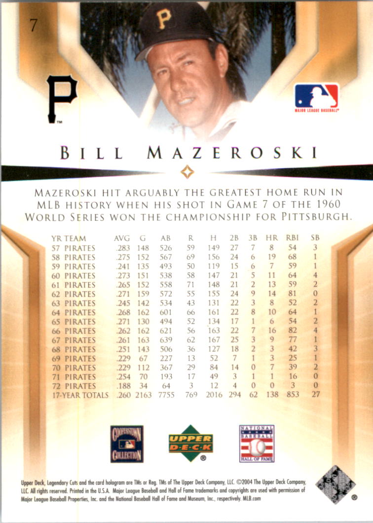 2004 SP Legendary Cuts #7 Bill Mazeroski back image