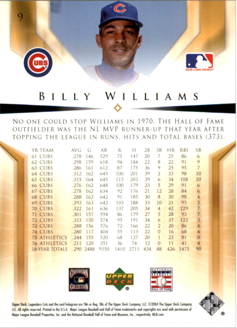 2004 SP Legendary Cuts #9 Billy Williams back image