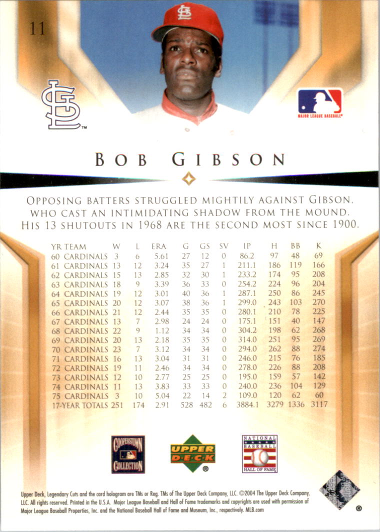 2004 SP Legendary Cuts #11 Bob Gibson back image