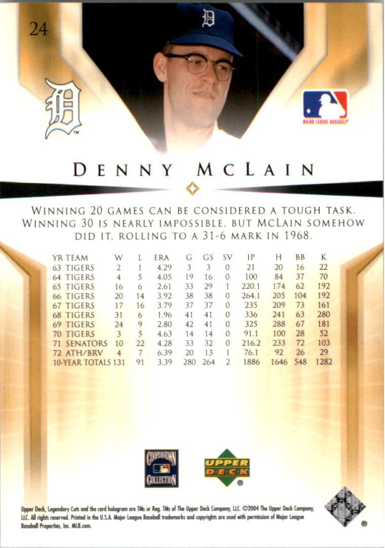 2004 SP Legendary Cuts #24 Denny McLain back image