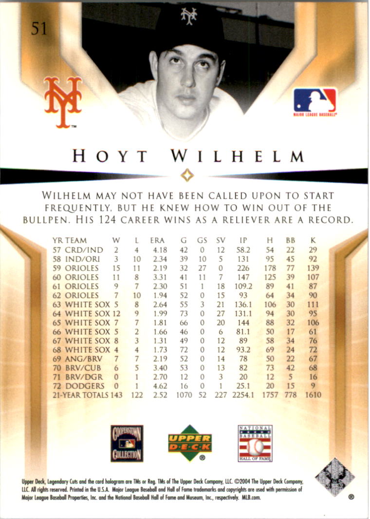 2004 SP Legendary Cuts #51 Hoyt Wilhelm back image