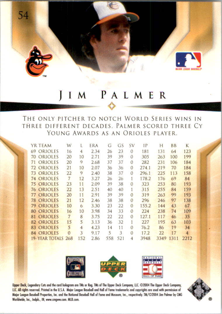 2004 SP Legendary Cuts #54 Jim Palmer back image