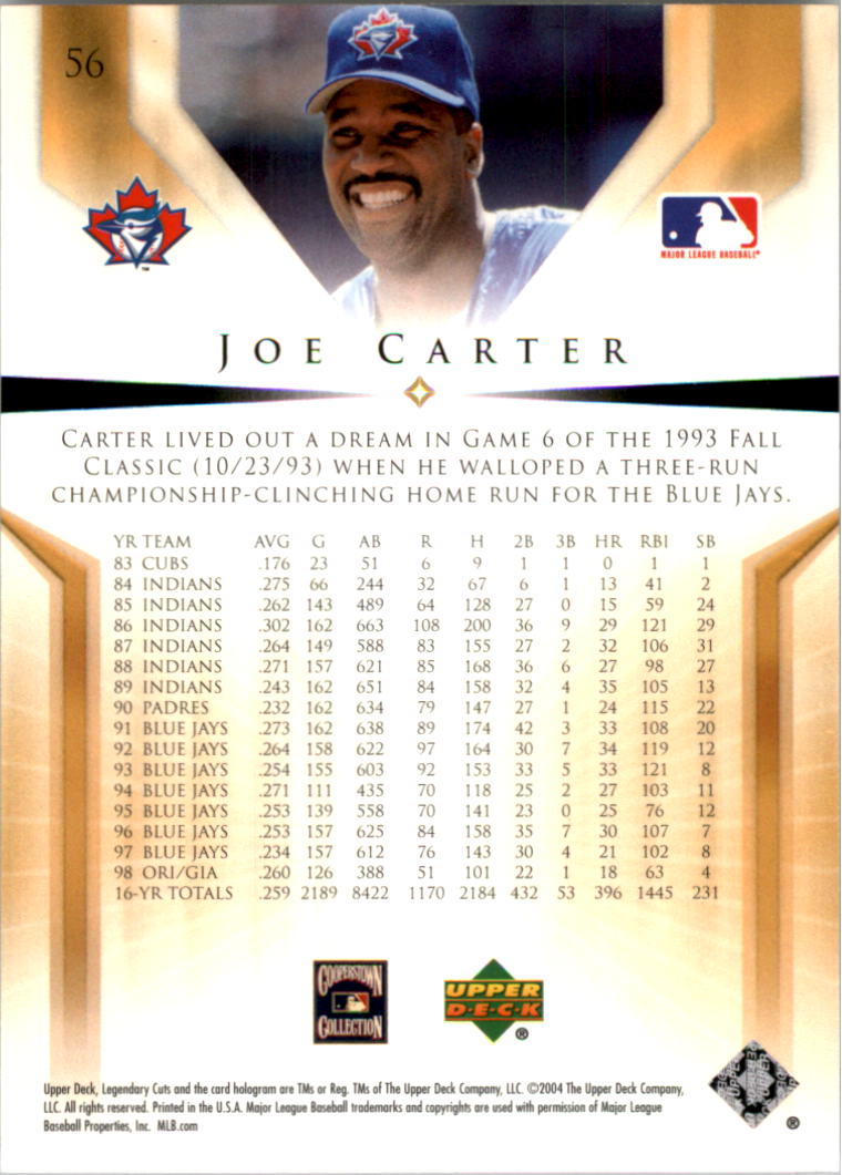 2004 SP Legendary Cuts #56 Joe Carter back image