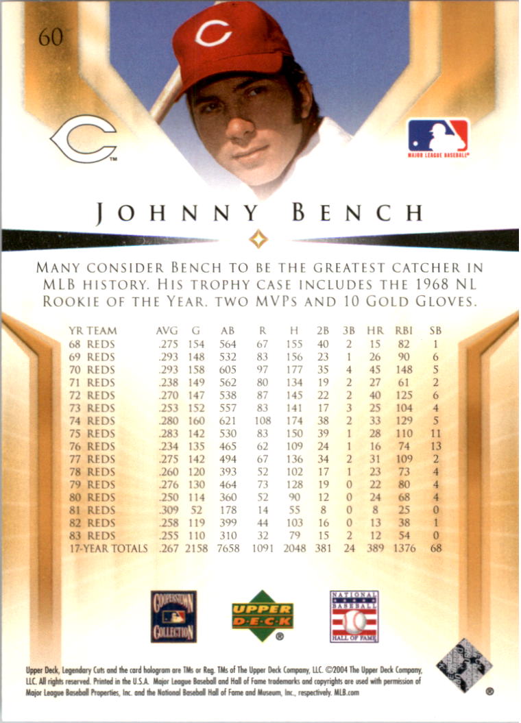 2004 SP Legendary Cuts #60 Johnny Bench back image