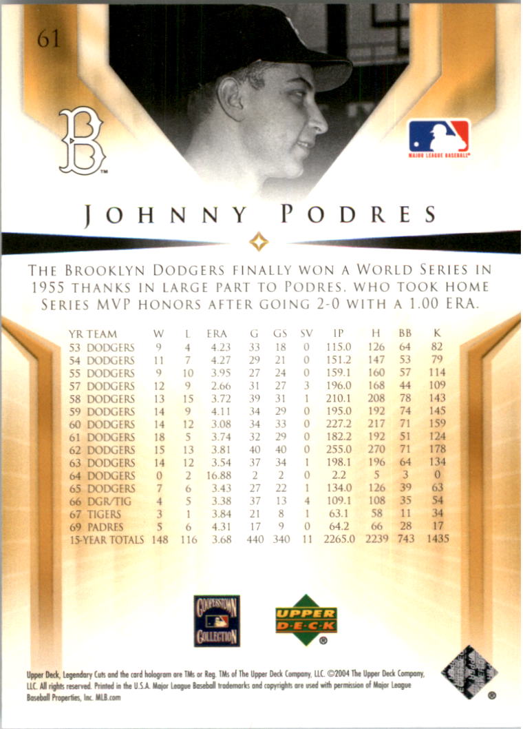 2004 SP Legendary Cuts #61 Johnny Podres back image