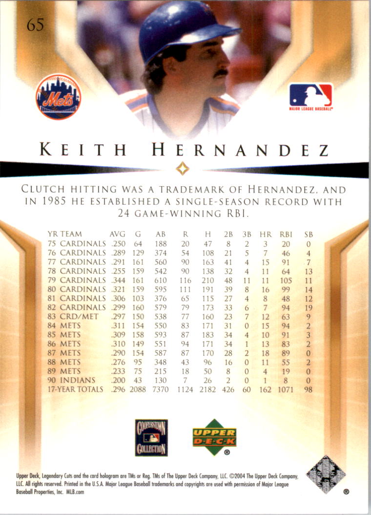 2004 SP Legendary Cuts #65 Keith Hernandez back image