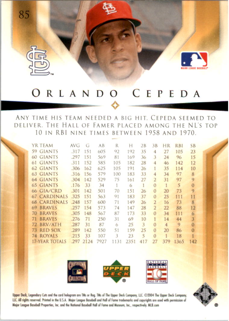 2004 SP Legendary Cuts #85 Orlando Cepeda back image