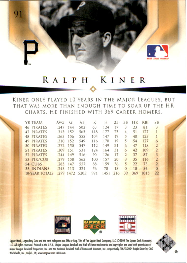 2004 SP Legendary Cuts #91 Ralph Kiner back image