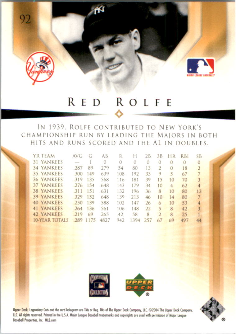 2004 SP Legendary Cuts #92 Red Rolfe back image