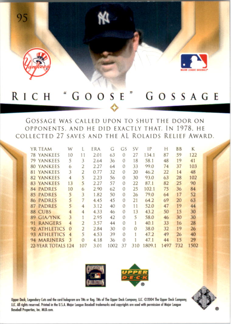 2004 SP Legendary Cuts #95 Rich Gossage back image