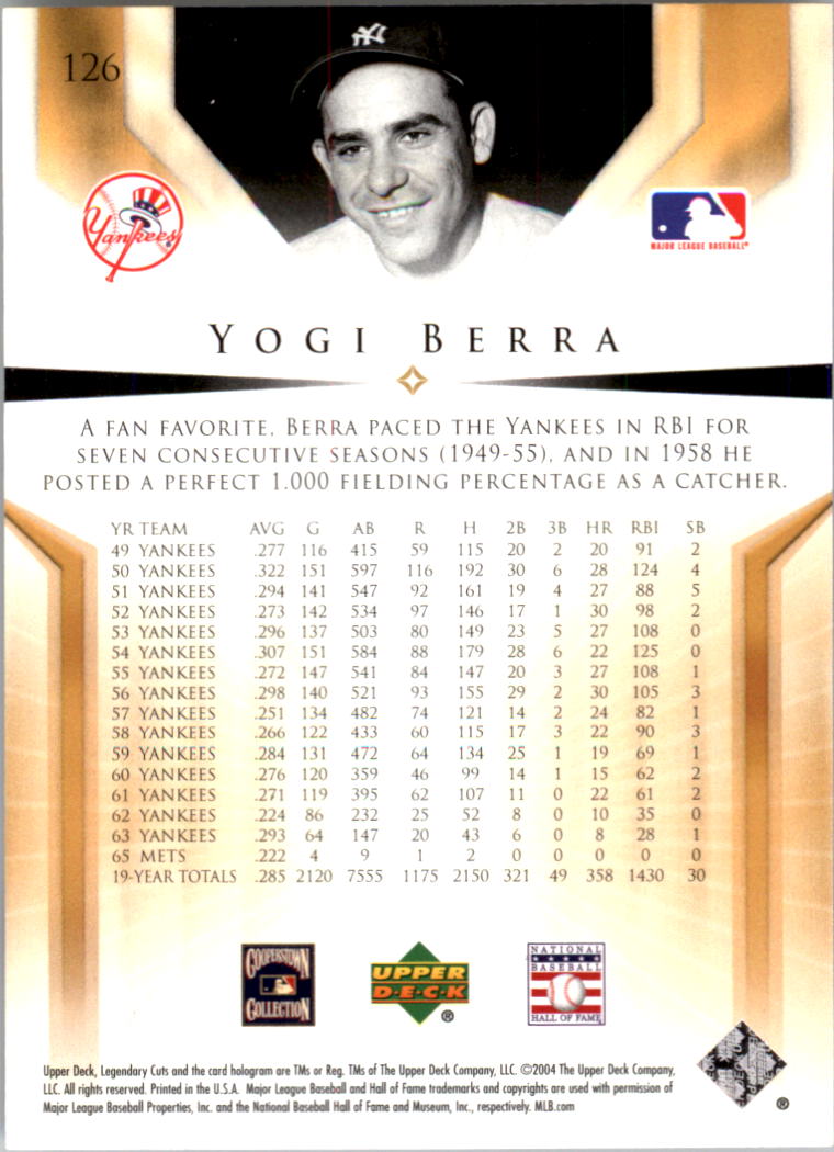 2004 SP Legendary Cuts #126 Yogi Berra back image