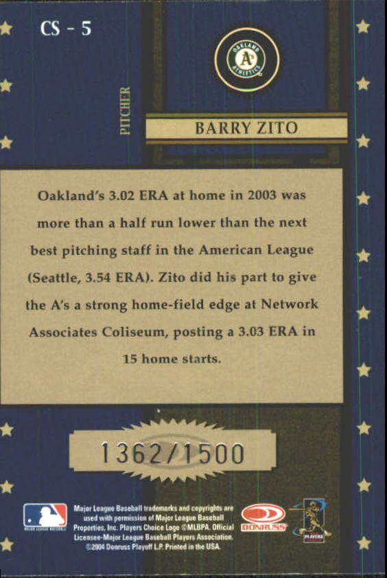 2004 Throwback Threads Century Stars #5 Barry Zito back image