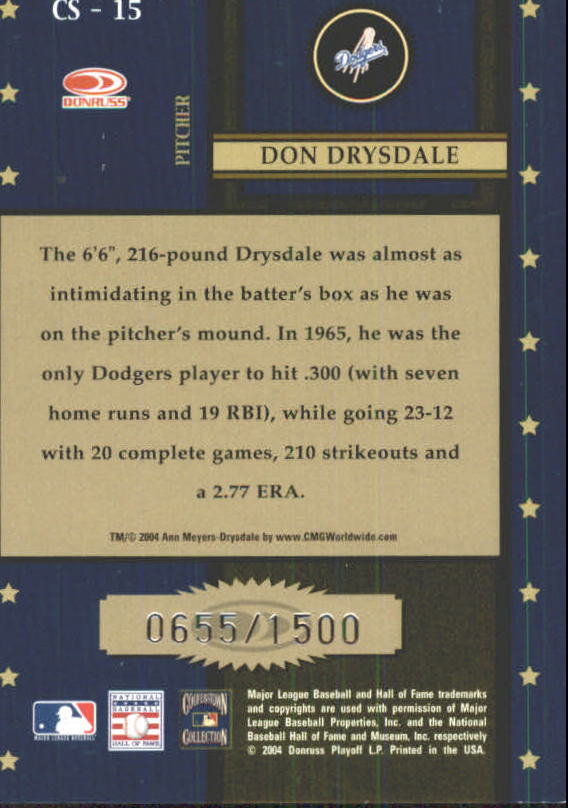 2004 Throwback Threads Century Stars #15 Don Drysdale back image