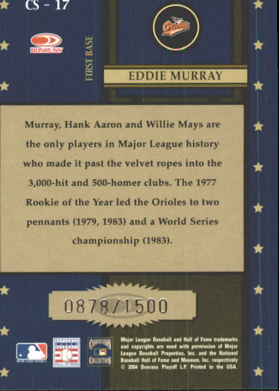 2004 Throwback Threads Century Stars #17 Eddie Murray back image