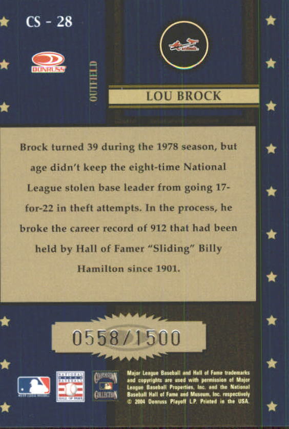 2004 Throwback Threads Century Stars #28 Lou Brock back image