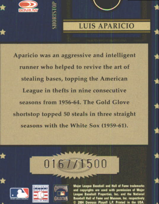 2004 Throwback Threads Century Stars #29 Luis Aparicio back image