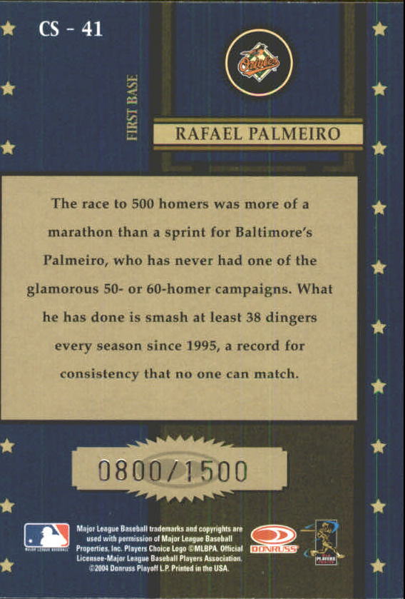 2004 Throwback Threads Century Stars #CS41 Rafael Palmeiro back image