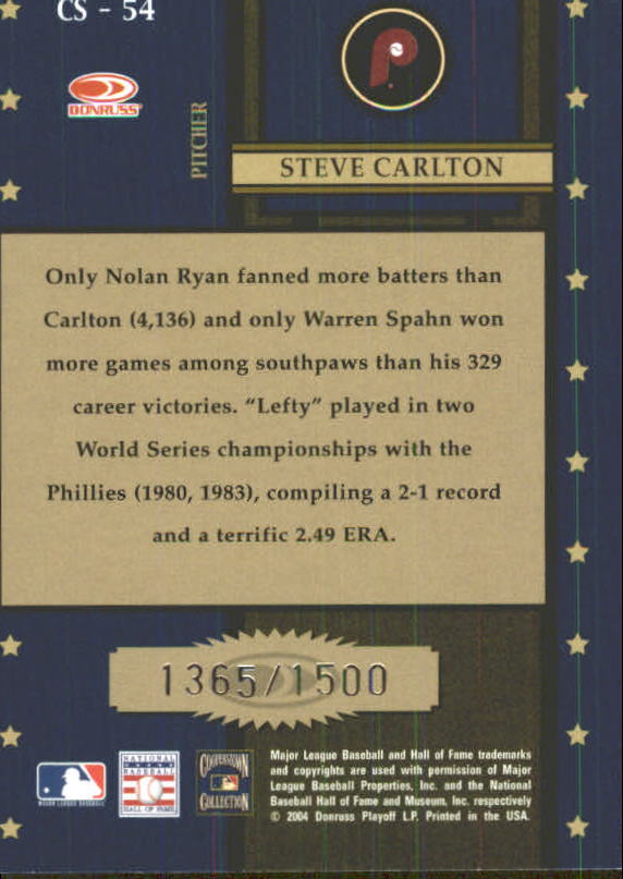 2004 Throwback Threads Century Stars #CS54 Steve Carlton back image
