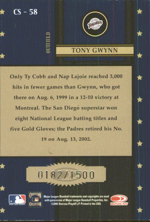 2004 Throwback Threads Century Stars #58 Tony Gwynn back image