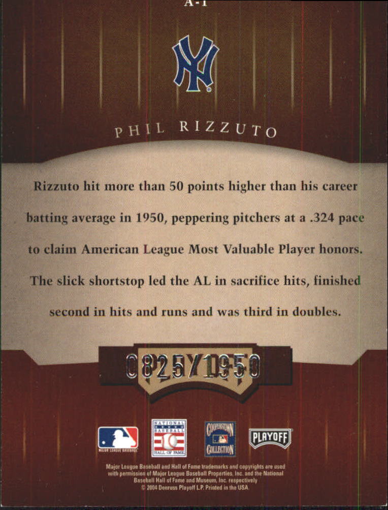 2004 Playoff Honors Awards #1 Phil Rizzuto/1950 back image