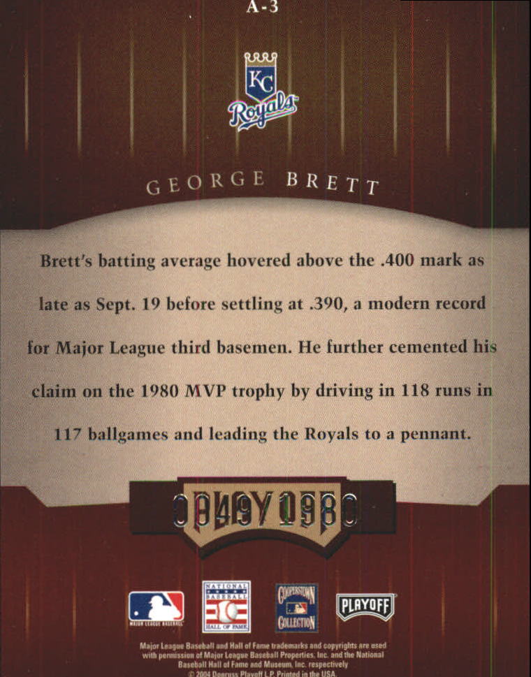 2004 Playoff Honors Awards #3 George Brett/1980 back image